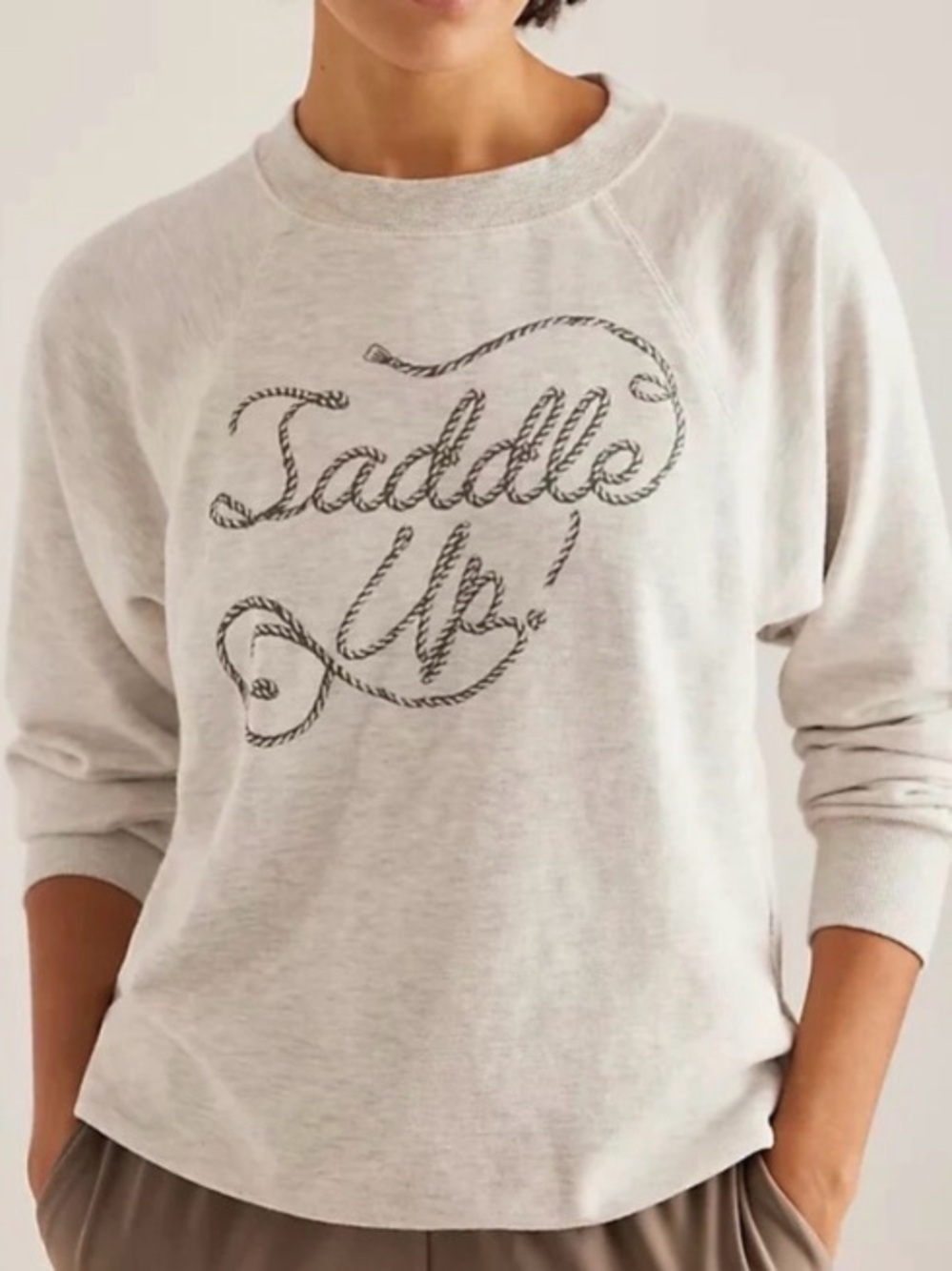 Anthropologie Light Gray 'Saddle Up' Crewneck Sweatshirt
